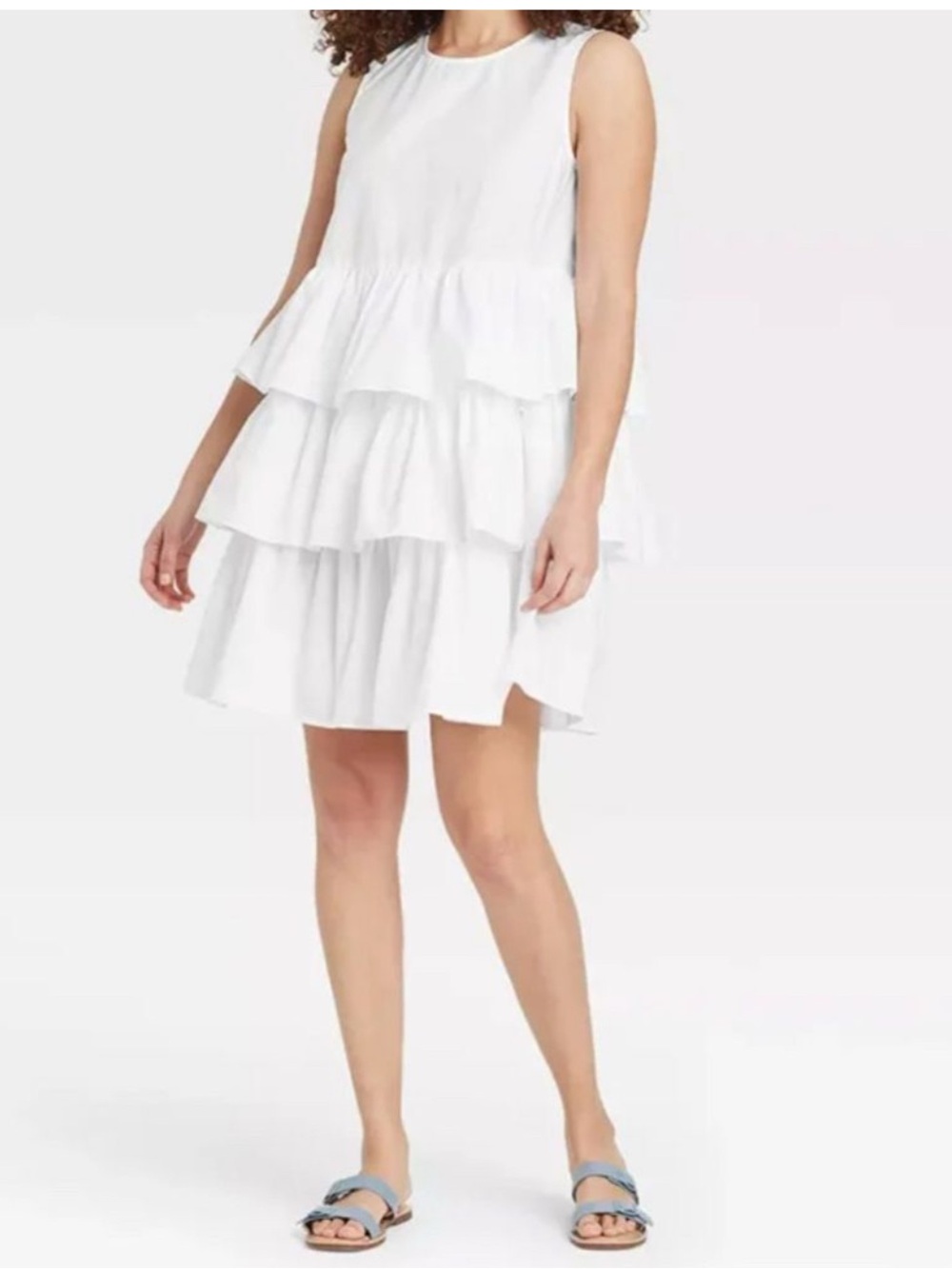 White Tiered Sleeveless Dress -